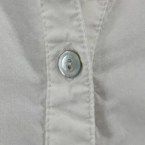 EILEEN FISHER Shirt XL Organic Cotton Woven Roll Tab Sleeve Button Front White - Picture 6 of 14